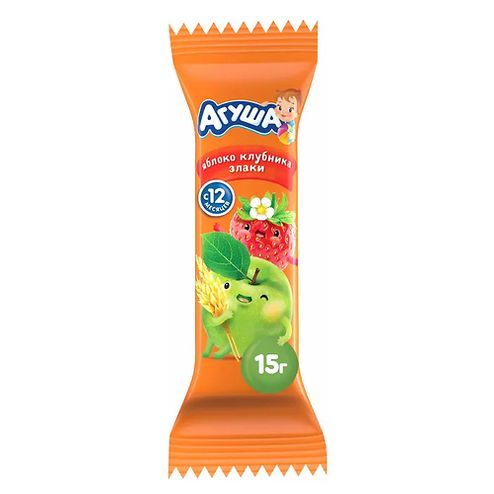 АГУША Батончик фруктовый /15г/ Яблоко клубника 3 злака 0,54%, 18 шт.