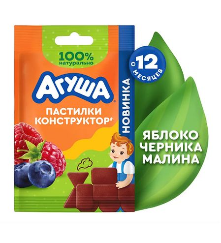 АГУША Пастилка фруктовая /12г/ Яблоко, черника. малина 10шт.