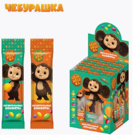Конфеты жевательные /12 гр./ ЧЕБУРАШКА 24шт/упак