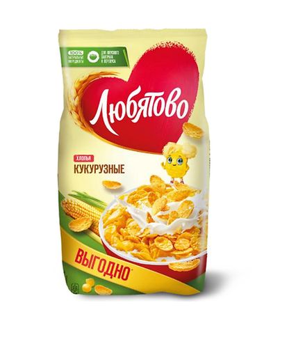 ЛЮБЯТОВО Завтраки готовые «Хлопья кукурузные»/600гр