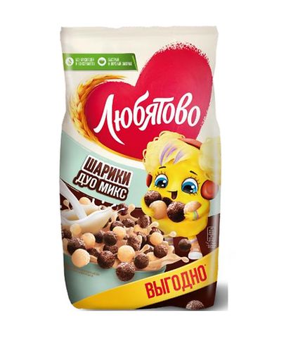 ЛЮБЯТОВО Завтраки готовые «Шарики шоколадные Дуо Микс»/500гр