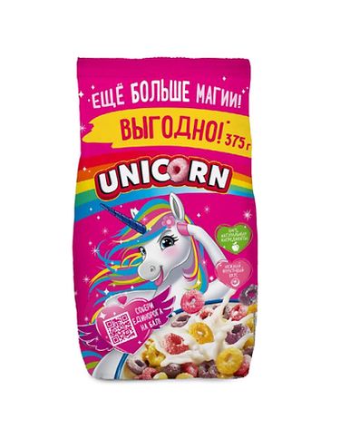 ЛЮБЯТОВО Завтраки готовые Unicorn «Радужные колечки с фруктовым вкусом»/375гр