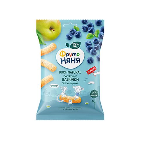 ФрутоНяня /20 гр/ Палочки кукурузные с яблоком и черникой для питания детей раннего возраста
