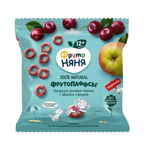 ФрутоНяня /21 гр/ Хрустящий перекус Кукурузно-рисовые колечки с Яблоком и вишней