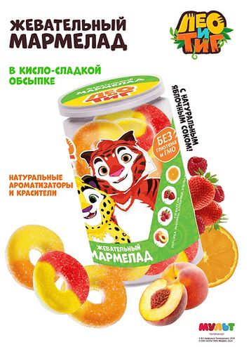 ЮНИОН Мармелад жев. со вкусом апельсина, малины, клубники и персика "Лео и Тиг" 120г / 16