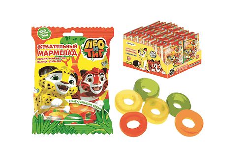ЮНИОН Мармелад жев. со вкусом манго, персик-маракуйя, лимон, "Лео и Тиг",70 г /28