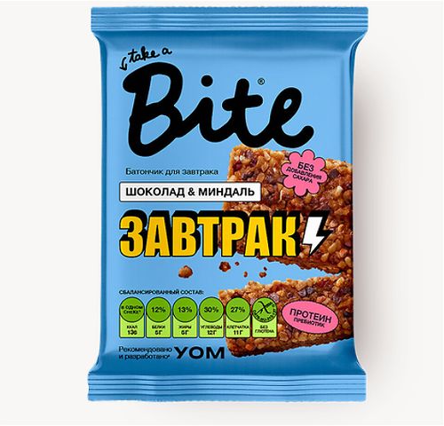 БАЙТ Батончик злаково-арахисовые для завтрака «Шоколад-миндаль» 40 гр.