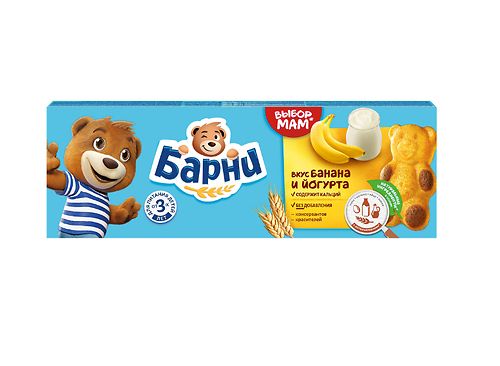 БАРНИ МЕДВЕЖОНОК Пирожное бисквитное с начинкой "Банан-йогурт", 150 г