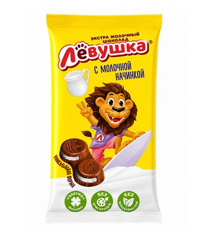 ЛЕВУШКА Шоколад Экстра молочный с молочной начинкой, 75 гр
